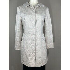Hillard and Hanson Retro Cotton Coat Women’s Size 4 Beige w/ Grey Pink Circles